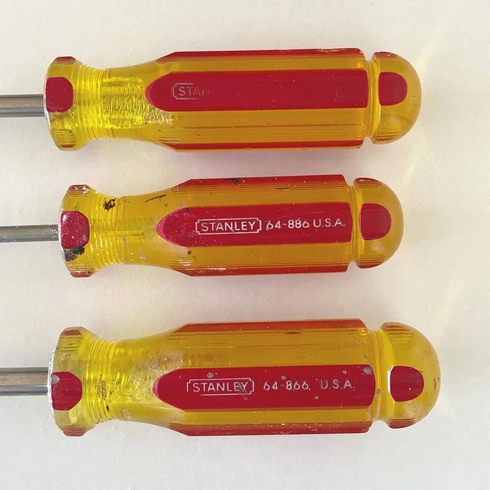 Stanley USA Vintage Screwdriver Set 6pc Amber Red Fluted Handle Flat & Phillips - Picture 2 of 7